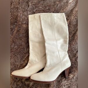 FRYE Elegant Cream Leather Knee-High Boots